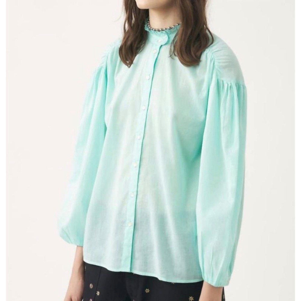Antik Batik Sz Med Turquoise Blue Cotton Voile Anna Blouse Top Boho Quie Luxury